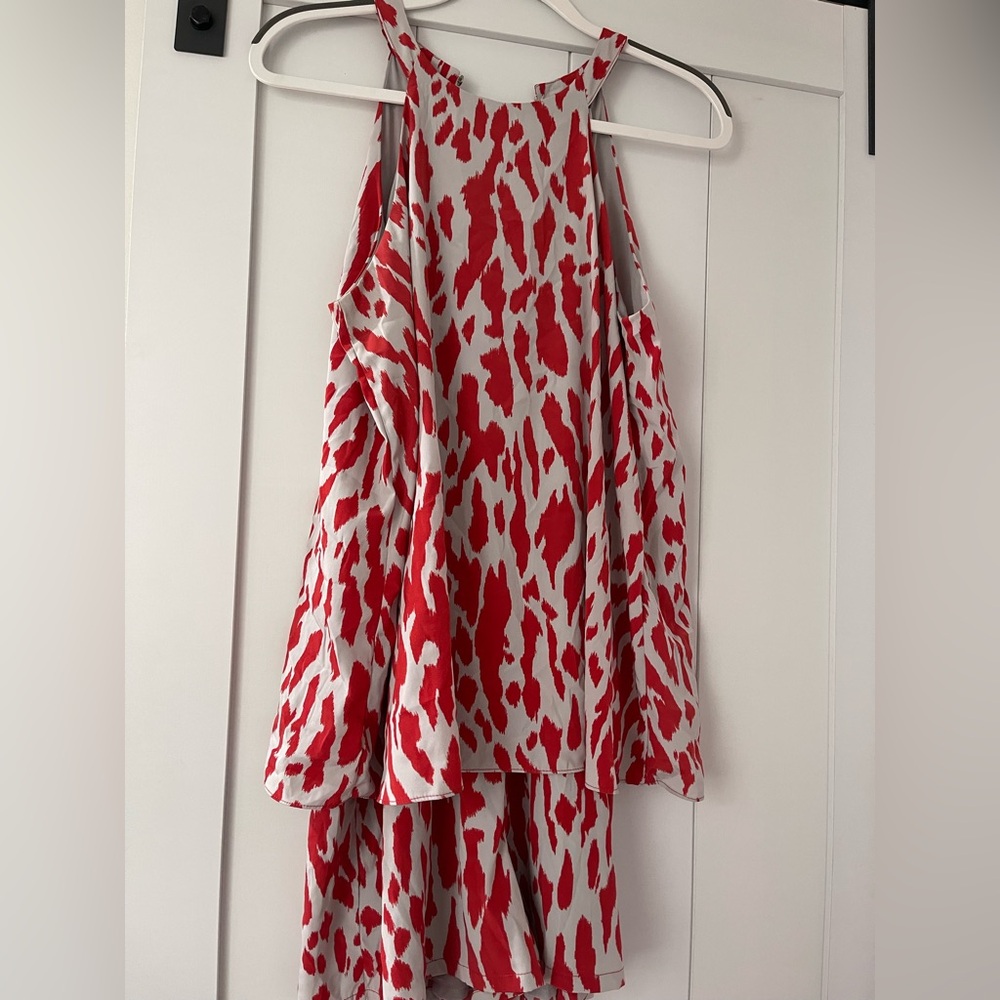 Red and White Sleeveless Romper